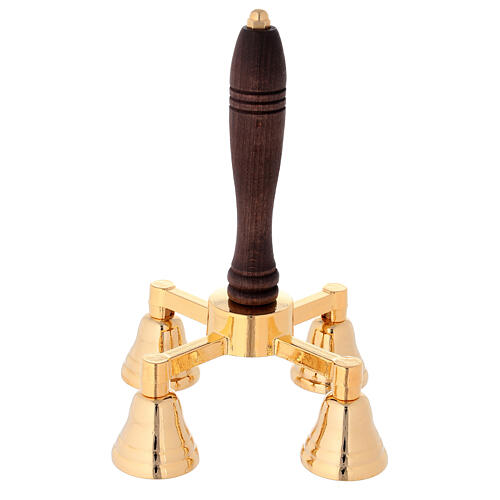 Gold-Plated Altar Bell, 4 Tones With a Wooden Handle 1