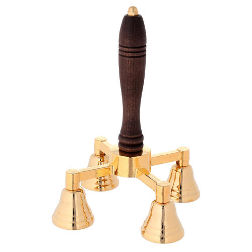Gold-Plated Altar Bell, 4 Tones With a Wooden Handle 3
