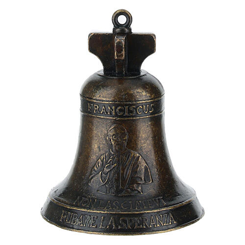 Bronzed Metal Church Bell Pope Francis 5x7 cm 1