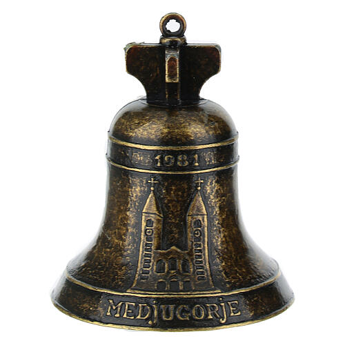 Bronzed Metal Altar Bell Our Lady of Medjugorje 5x7 cm 3