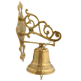 Gold plated brass wall bell with chain 30x15 cm
