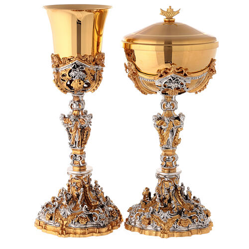 Chalice and ciborium Nativity, golden silver and brass 1
