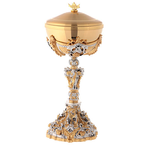 Chalice and ciborium Nativity, golden silver and brass 3