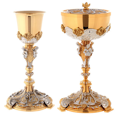 Silver chalice and ciborium annunciation, crucifixion, nativity 1