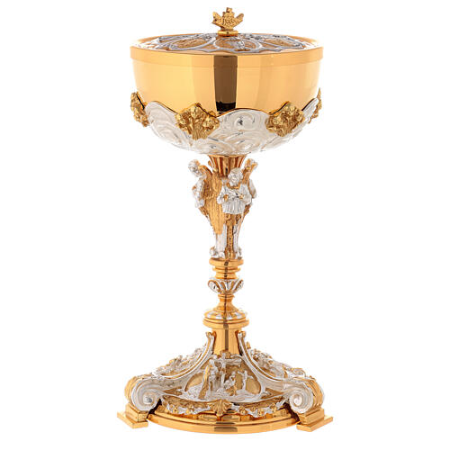 Silver chalice and ciborium annunciation, crucifixion, nativity 5