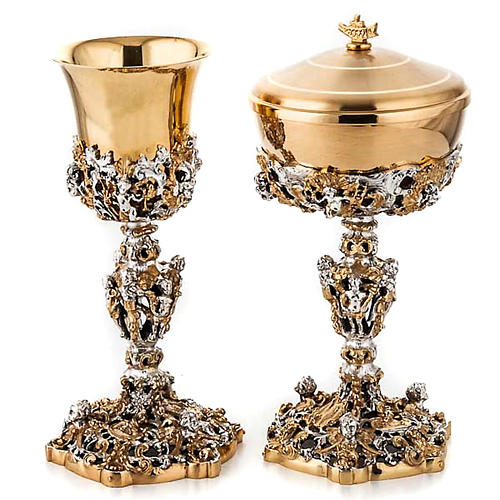 Chalice and ciborium Putti, gold plated brass 1