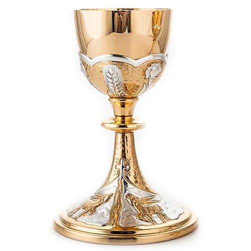 Chisellled brass chalice and ciborium set "Deer at the font" 2