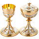 Chisellled brass chalice and ciborium set "Deer at the font" s1