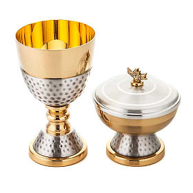 Chalice and ciborium in hammered brass
