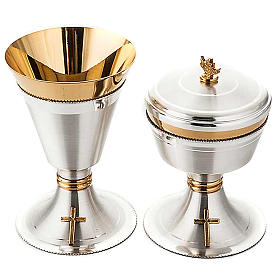 Chalice and ciborium cross silver brass satin