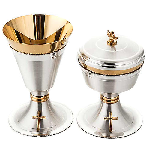 Chalice and ciborium cross silver brass satin 1