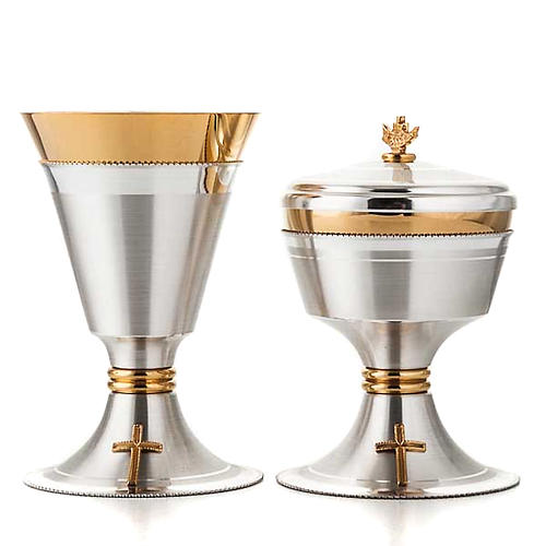 Chalice and ciborium cross silver brass satin 2