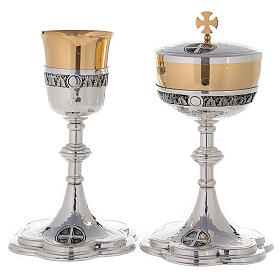 Chalice and ciborium with leaves and Celtic cross