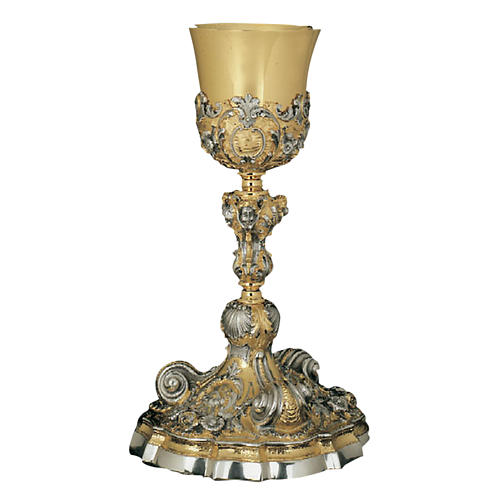 Calice laiton doré argent 925/00 décors méd 1