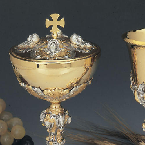 Chalice and Ciborium with evangelistic symbols and angels in sil 3