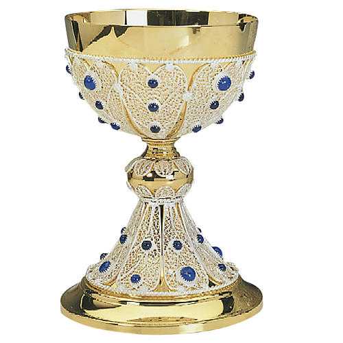 Calice ottone filigrana argento 1000 pietre vetro blu 1