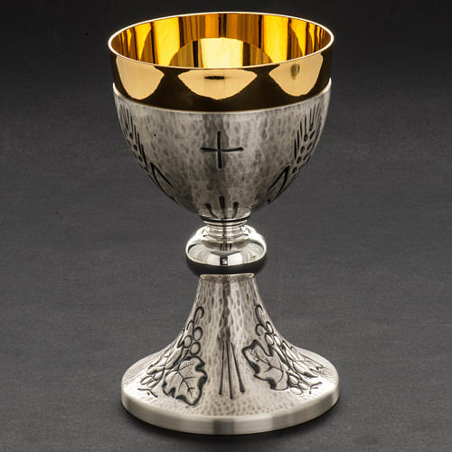 Chalice, ciborium and paten with ears of wheat, crosses and grap 2