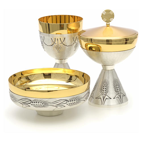 Chalice, ciborium and paten silver plated brass 2