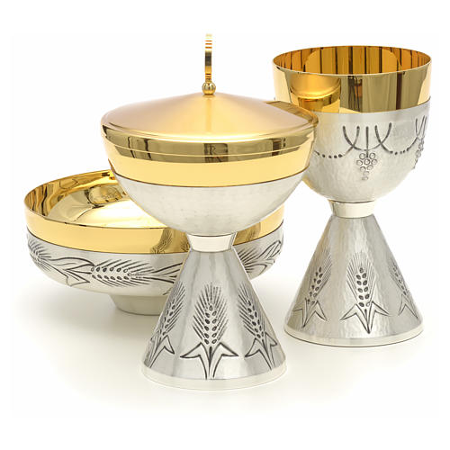Chalice, ciborium and paten silver plated brass 3
