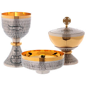 Chalice, ciborium and paten loaves and fish