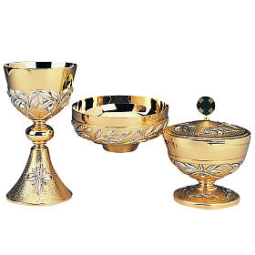 Chalice, ciborium and paten with olive leaves
