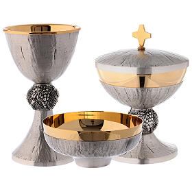 Chalice, ciborium and paten with grapes and ears of wheat