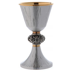 Calice pisside e patena ottone cesellato argento scene sacre