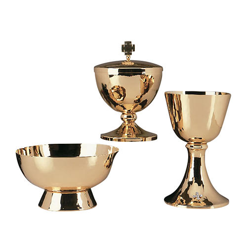 Chalice, ciborium and paten - smooth and shiny gold brass 1