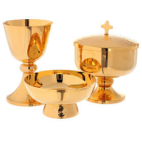 Chalice, ciborium and paten gold plated brass wavy