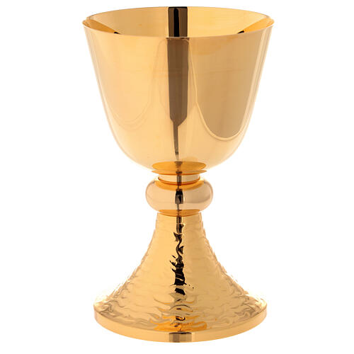 Chalice, ciborium and paten gold plated brass wavy 3