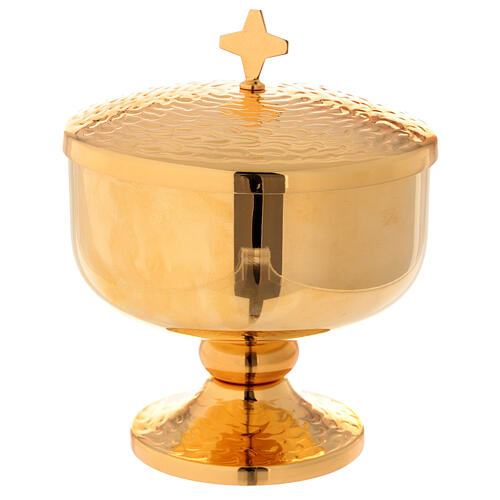 Chalice, ciborium and paten gold plated brass wavy 5