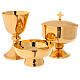 Chalice, ciborium and paten gold plated brass wavy s1