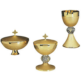 Chalice, ciborium and paten hand chiseled and reeded brass