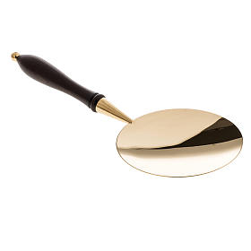 Communion paten with handle, gold plated brass