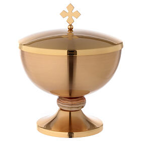 Ciborium with cross, golden brass with opaque finish