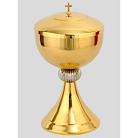 Ciborium in golden brass with striped silver plated node