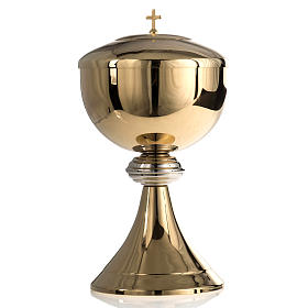 Ciborium in golden brass with striped silver plated node