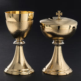 Chalice and Ciborium, golden brass with knurled finishing