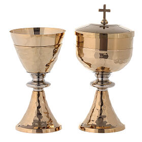 Chalice and Ciborium in golden brass with silver decorated node