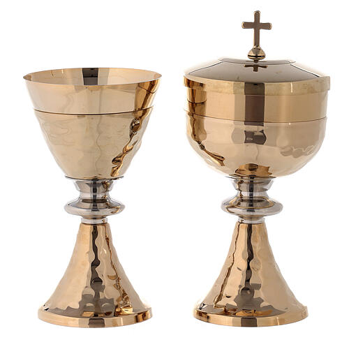 Chalice and Ciborium in golden brass with silver decorated node 1