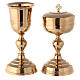 Chalice and Ciborium in golden brass, leaves decoration s1