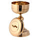Chalice and Ciborium in golden brass, leaves decoration s4