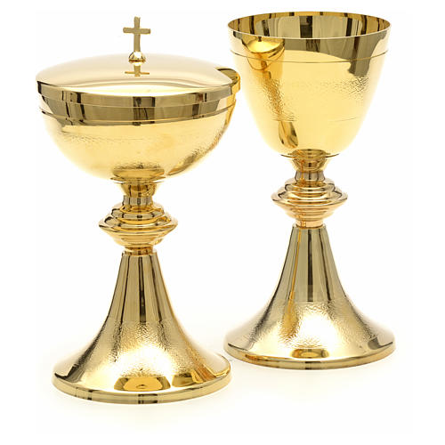 Chalice and Ciborium in golden brass, Classic style, Knurled 7