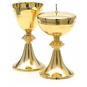 Chalice and Ciborium in golden brass, Classic style, Knurled