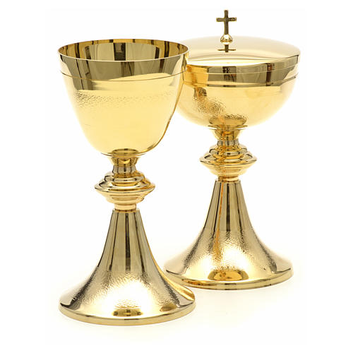 Chalice and Ciborium in golden brass, Classic style, Knurled 8