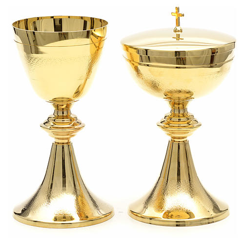 Chalice and Ciborium in golden brass, Classic style, Knurled 1