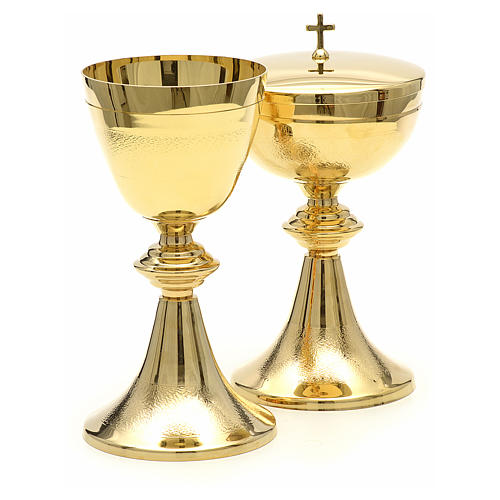 Chalice and Ciborium in golden brass, Classic style, Knurled 4