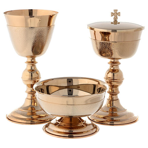 Chalice, ciborium and bowl with knurled gold plated finish 1