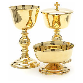 Chalice, ciborium and bowl with polished gold plated finish