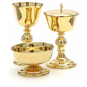 Chalice, ciborium and bowl with polished gold plated finish